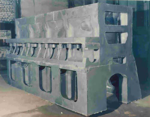 Crankcase cast for the medium speed marine Diesel engine.